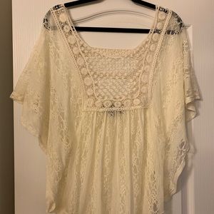 Anthropologie Off-white lace top, L